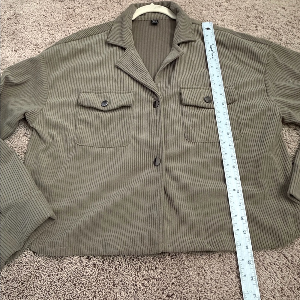NWOT New XL 12 SHEIN flap pocket Corduroy Button-Up Jacket blazer olive green - Picture 14 of 17